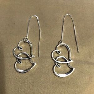Threaded Silver heart earrings. New & Handmade.